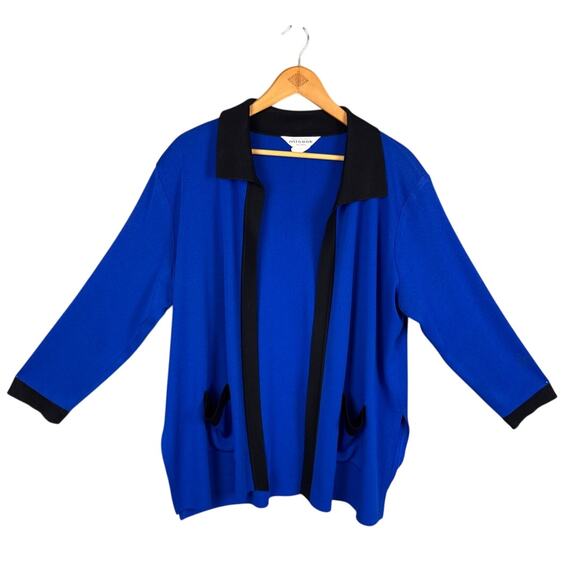 Misook Woman Royal Blue Black Colorblock Cardigan Pls Size Designer Quiet Luxury - Picture 1 of 7